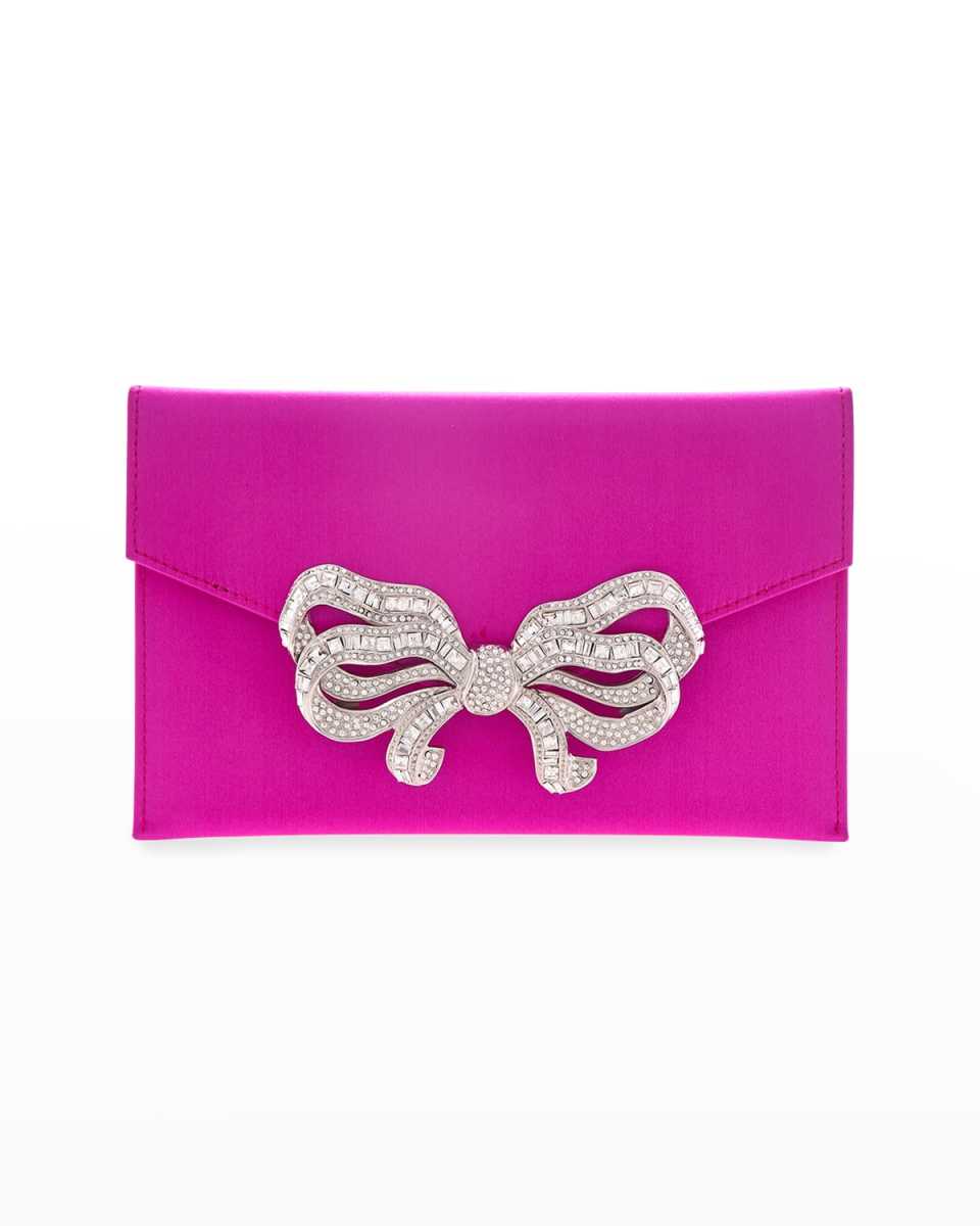 Crystal Bow Satin Envelope Clutch Bag